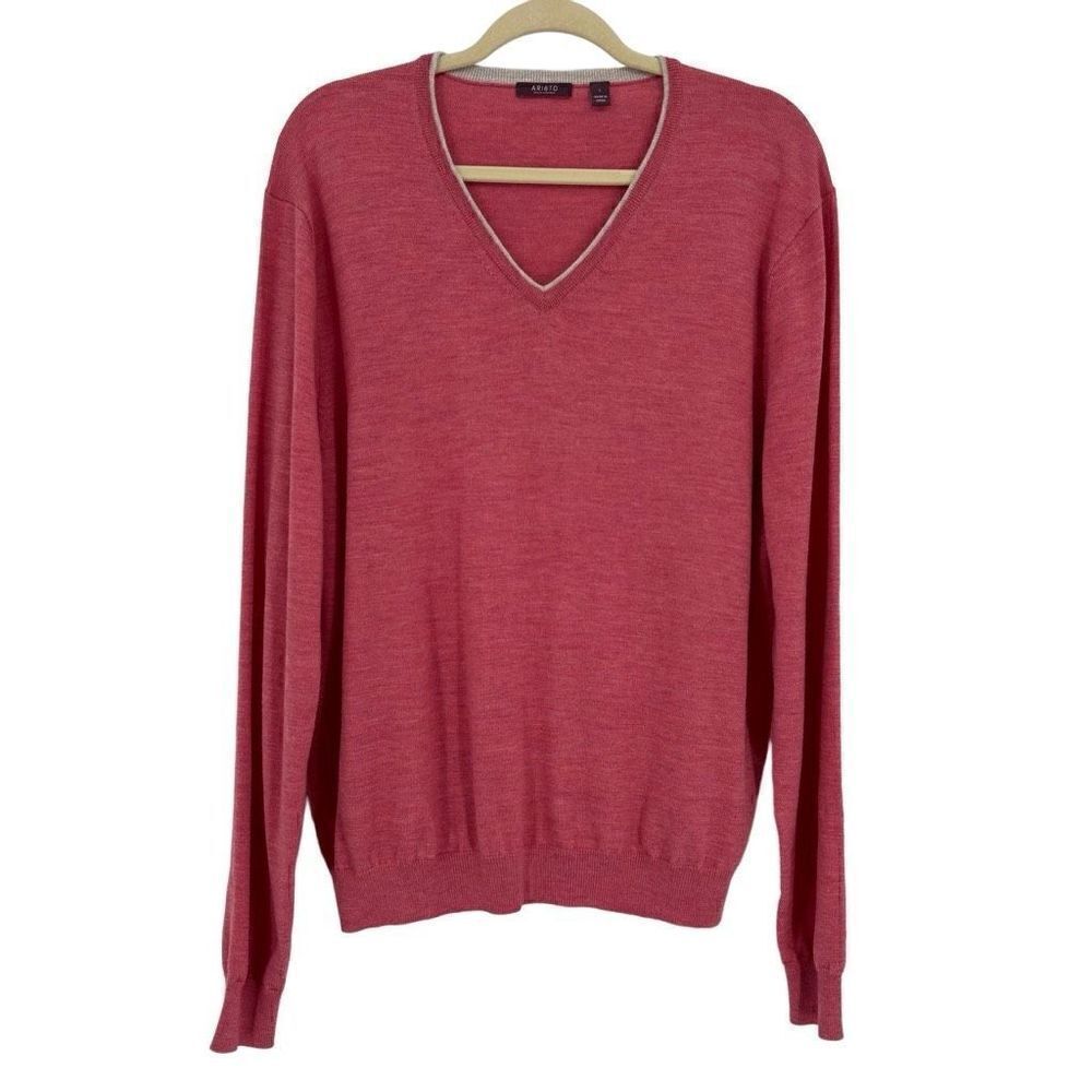 AR18TO 100% Merino Wool‎ V-Neck Sweater Men’s Large Salmon